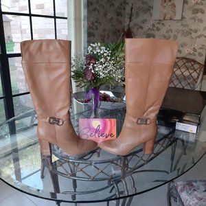 Iman Tan Camel Leather Boots Size 8 LIKE NEW